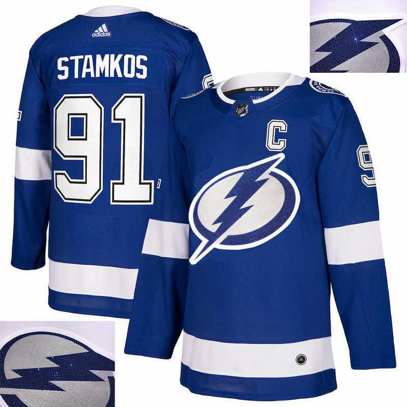 Tampa Bay Lightning #91 Steven Stamkos Blue With Special Glittery Logo Adidas Jersey
